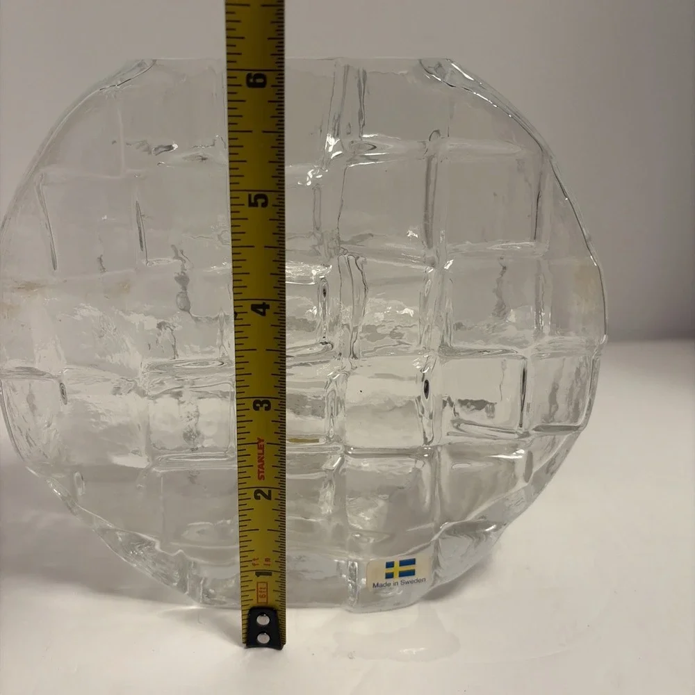 Swedish Mid Century Modern Handblown Textured Vase Round Clear